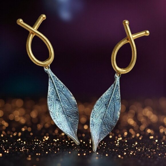 🆕Turkish Handmade 18K Gold Leaf Dangle Earrings Boho Chic Artisan Jewelry - Picture 5 of 11